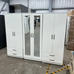 Fully assembled six door wardrobe with mirrors white grey oak UK