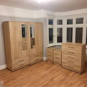 Fully assembled four door gents wardrobe with mirrors white grey oak UK