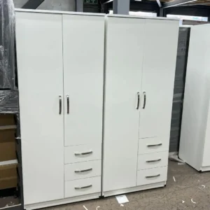 Fully assembled four door gents wardrobe white grey oak bedroom UK