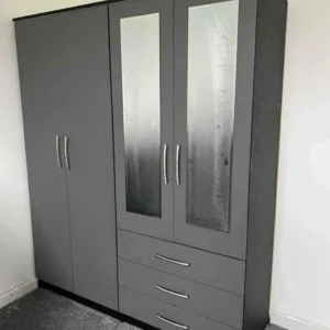 Fully assembled four door lady wardrobe with mirrors white grey oak UK
