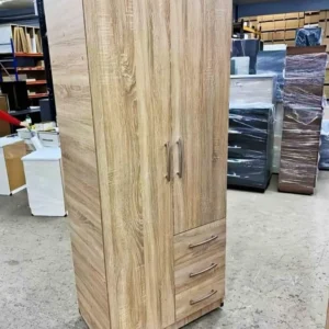Fully assembled two door lady wardrobe white grey oak bedroom UK