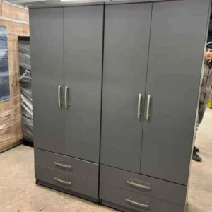 Fully assembled four door lady wardrobe white grey oak bedroom UK