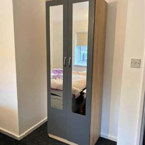 Fully assembled two door lady wardrobe 2 mirrors white grey oak UK