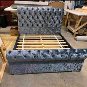 Wooden sleigh bed frame without mattress, curved headboard, UK cash on delivery